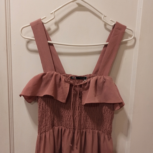 Derek Heart Smocked Maxi Dress ZS medium Pink Boho Peasant Strapless Pullover - Picture 3 of 14